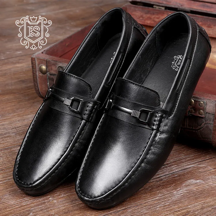 卡塞利尼新款豆豆鞋男真皮透气商务休闲皮鞋男英伦手工懒人鞋大码