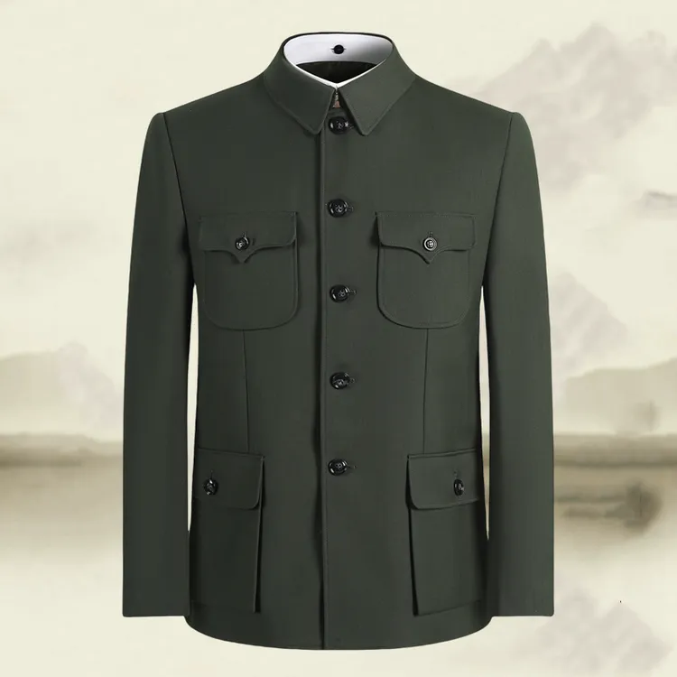 高档中山装男老年人男款外套中山服爷爷装中老年爸爸春秋上衣唐装