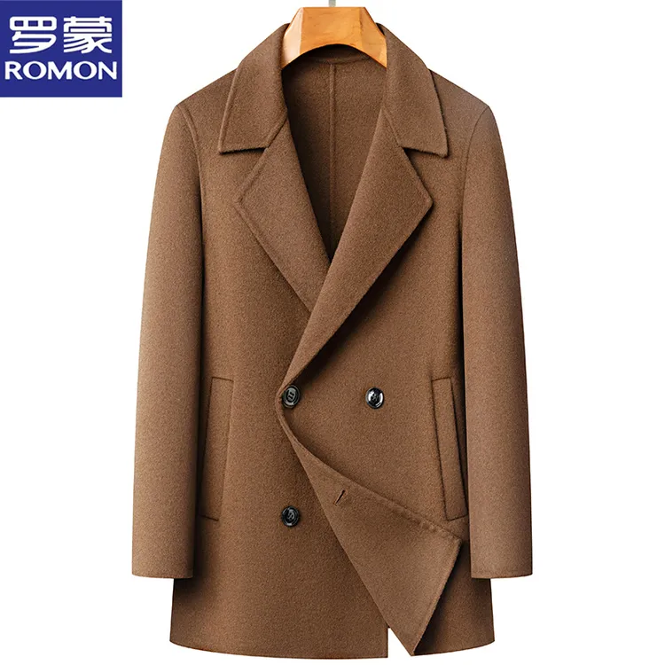 【70羊毛】罗蒙男士毛呢大衣秋冬新款休闲保暖中长款双面呢子外套男