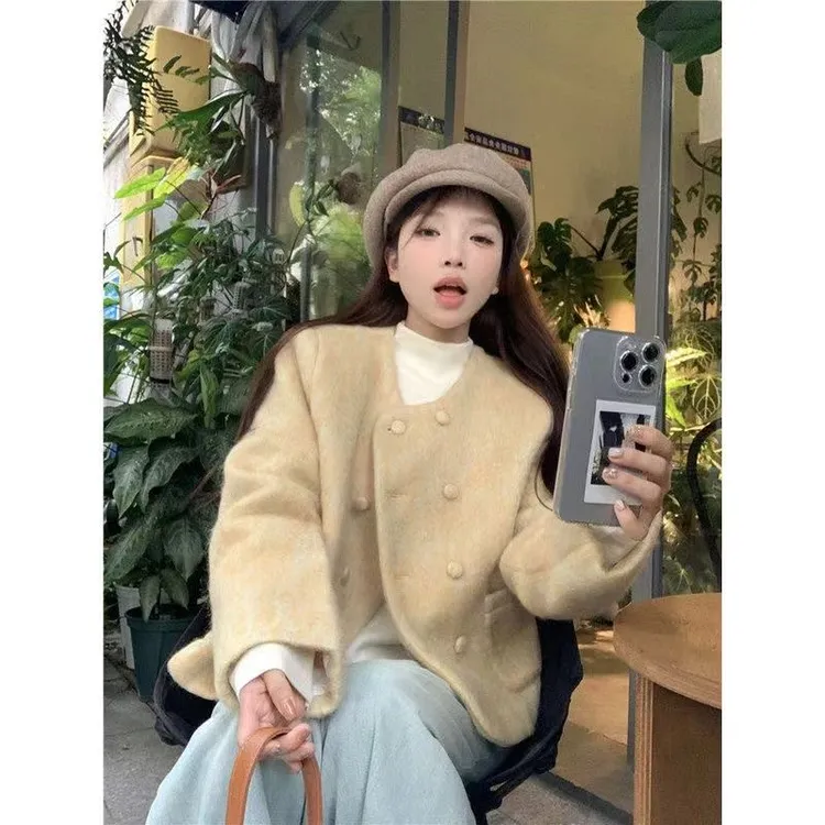 春秋小香风毛呢外套女2025新款法式气质显瘦小个子高级感呢子上衣