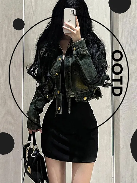 又A又飒牛仔短外套女春秋新款设计感复古短款长袖上衣夹克百搭