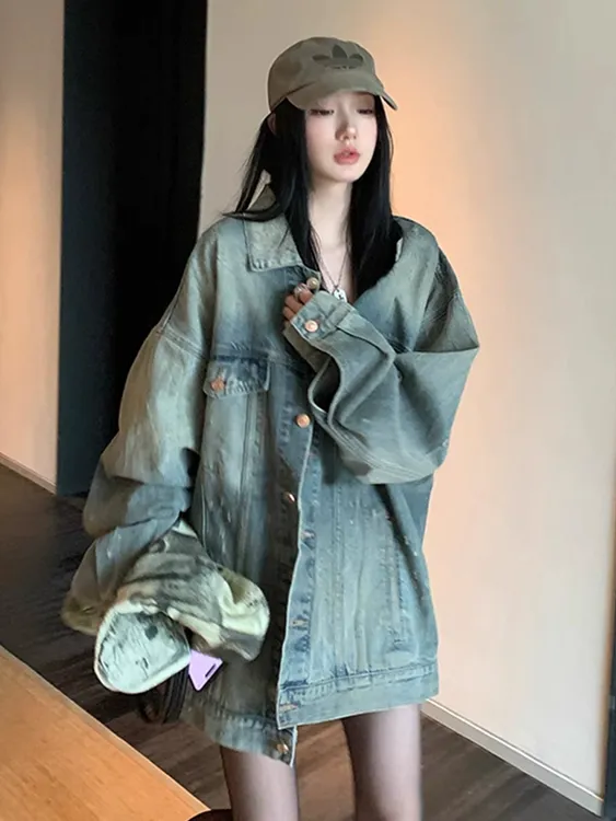 复古破洞牛仔外套女春秋新款设计感小众长袖夹克开衫上衣外穿百搭