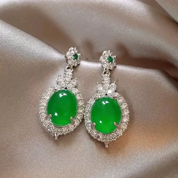 铜合金耳饰 【高级感绿色耳环女】国风气质高级感小众耳钉女