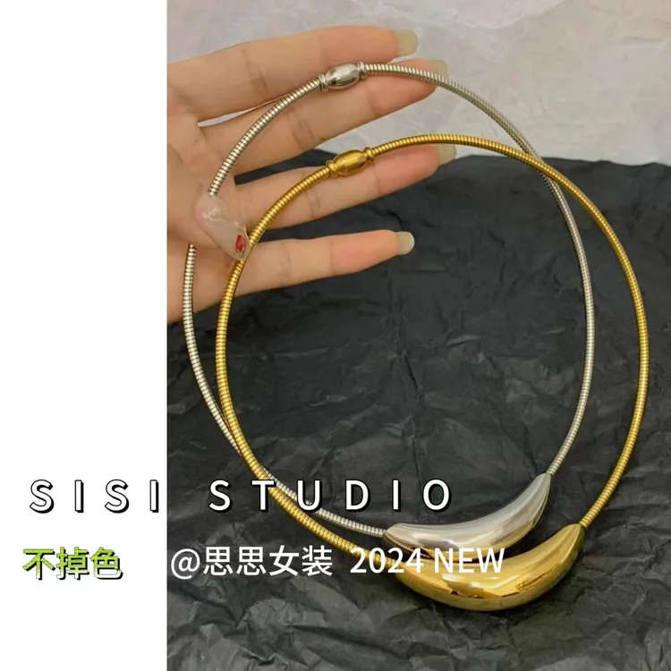 钛钢项链 【不掉色】钛钢项链不掉色高级冷淡金属风弧形弯管项圈