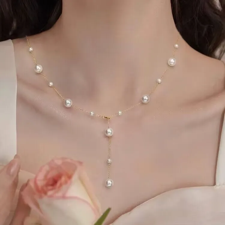 钛钢仿珍珠项链 【流苏项链女】显瘦气质吊坠项链