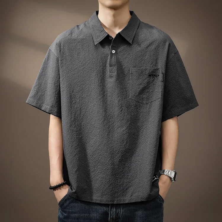 冰丝凉感速干短袖翻领Polo衫男宽松大码2025夏季薄款半袖痞帅体恤