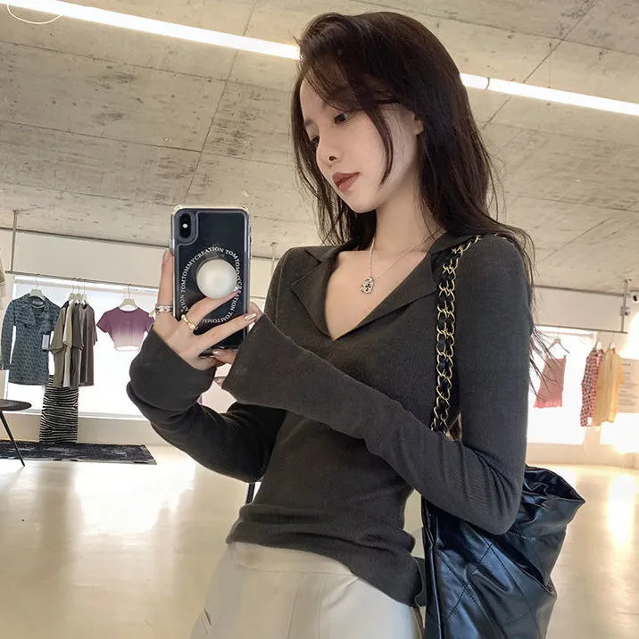 软糯polo领毛衣修身显瘦针织衫女秋冬新款内搭打底纯欲针织上衣女