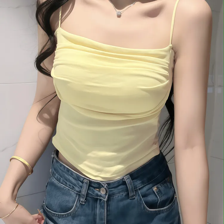 新款设计感褶皱吊带背心女内搭美背带胸垫一体遮副乳打底修身上衣
