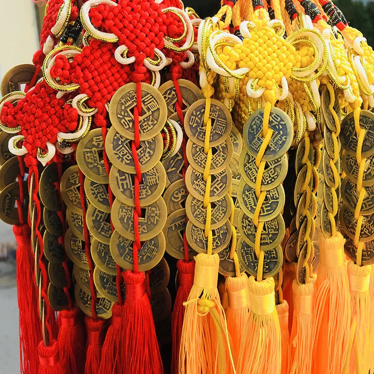 纯铜五帝钱门对门挂件梅花钱黄绳串铜钱六帝钱大门装修古钱摆件