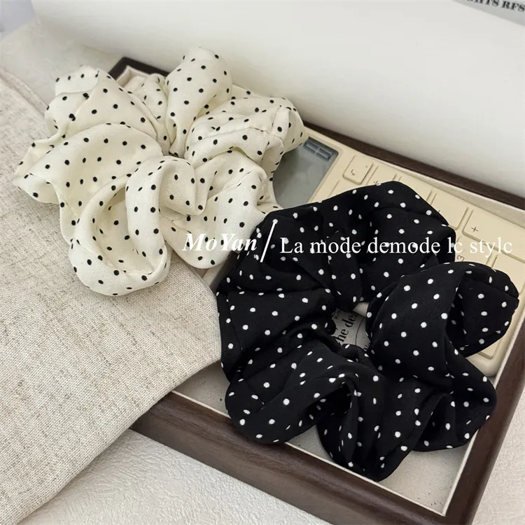 高级感网红黑白波点大肠发圈丸子头皮筋小众复古发绳博主同款头绳