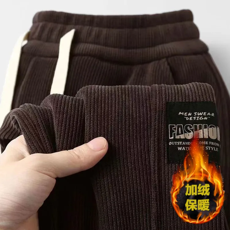 雪尼尔重磅休闲卫裤男士秋冬新款加绒加厚灯芯绒宽松束脚运动裤子