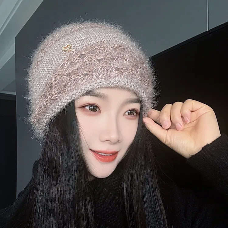 双层镂空钩花牡丹堆堆帽妈妈款手工冬季新款女士针织帽子