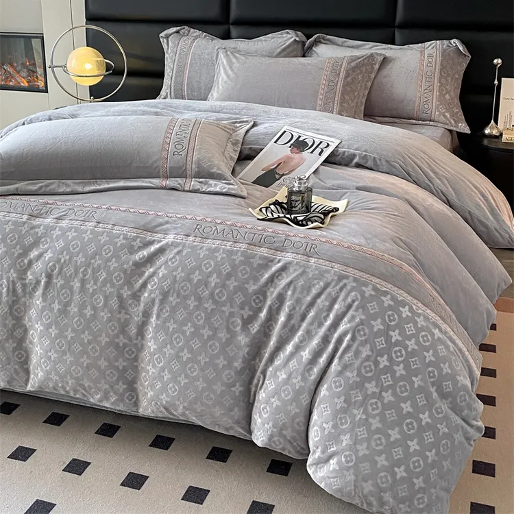 高端家纺新款轻奢毛绒婴儿绒刺绣提花四件套双面绒绒被奶绒加厚暖