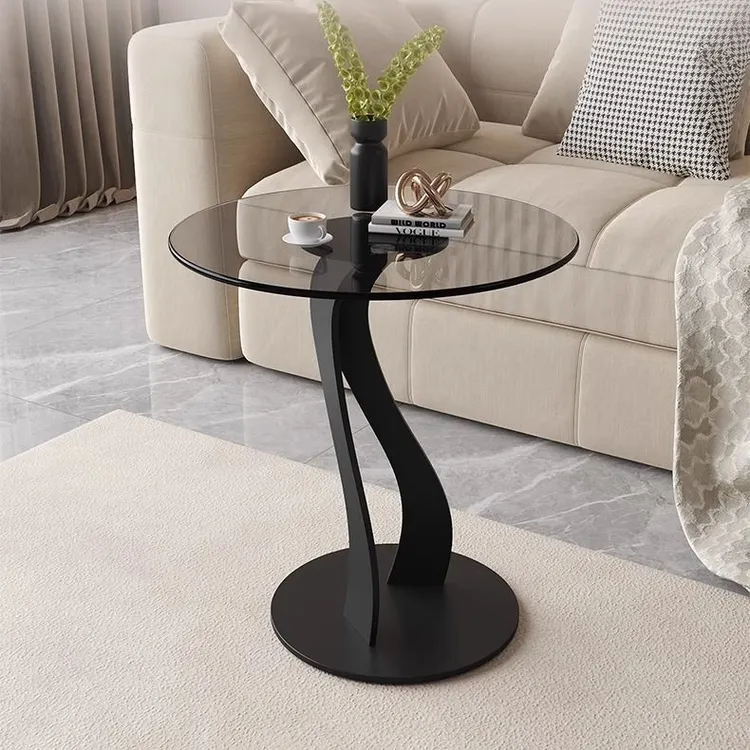 现代创意简约茶几客厅阳台圆形钢化玻璃小户型意式角几长方形边
