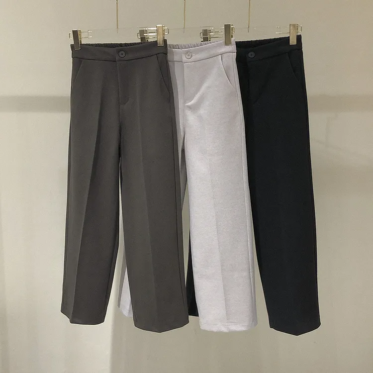 东大门毛呢阔腿裤子女秋新款休闲百搭直筒裤加厚西装裤九分裤