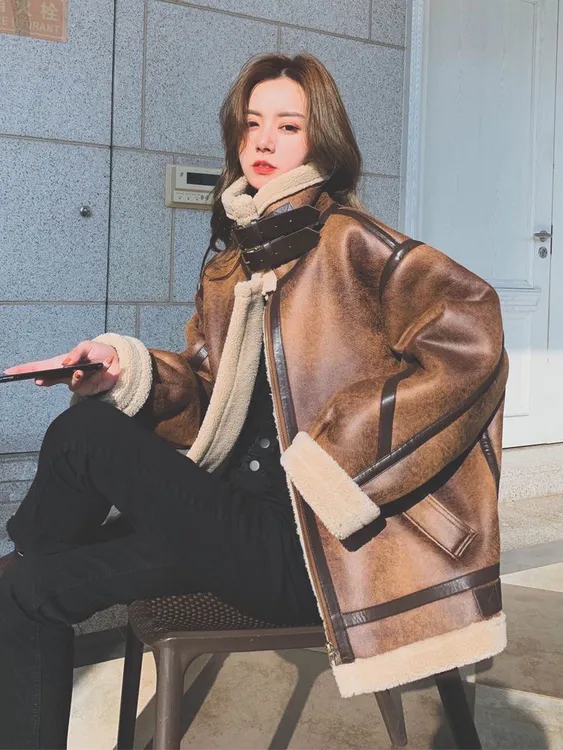 羊羔保暖外套2025冬季新款韩版麂皮皮毛复古一体加厚棉服机车棉衣