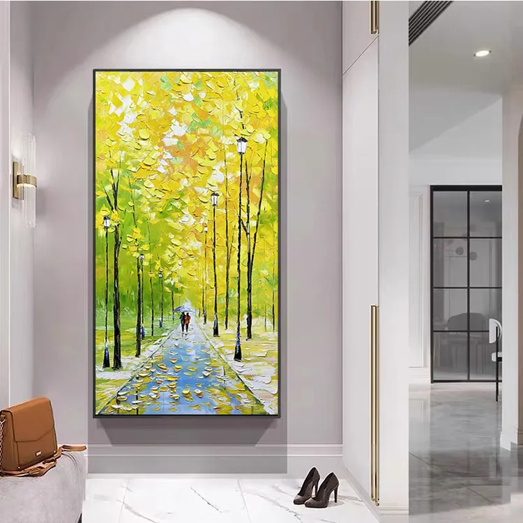 入户玄关装饰画现代轻奢走廊过道挂画高级感肌理手绘油画一路同行
