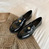 【苏茵茵】复古乐福鞋女款百搭粗跟增高懒人一脚蹬小皮鞋E4308307