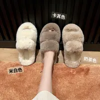 【sheii苏茵茵】5cm厚底一字带毛毛拖鞋外穿212T1735