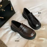 【海豚专属】苏茵茵方圆头厚底粗跟一脚蹬乐福鞋小皮鞋E3402095