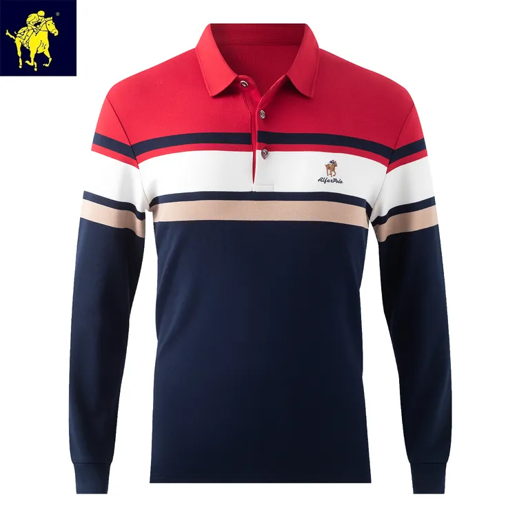 男士保暖polo衫商务休闲潮流条纹长袖男装翻领长袖条纹polo衫男