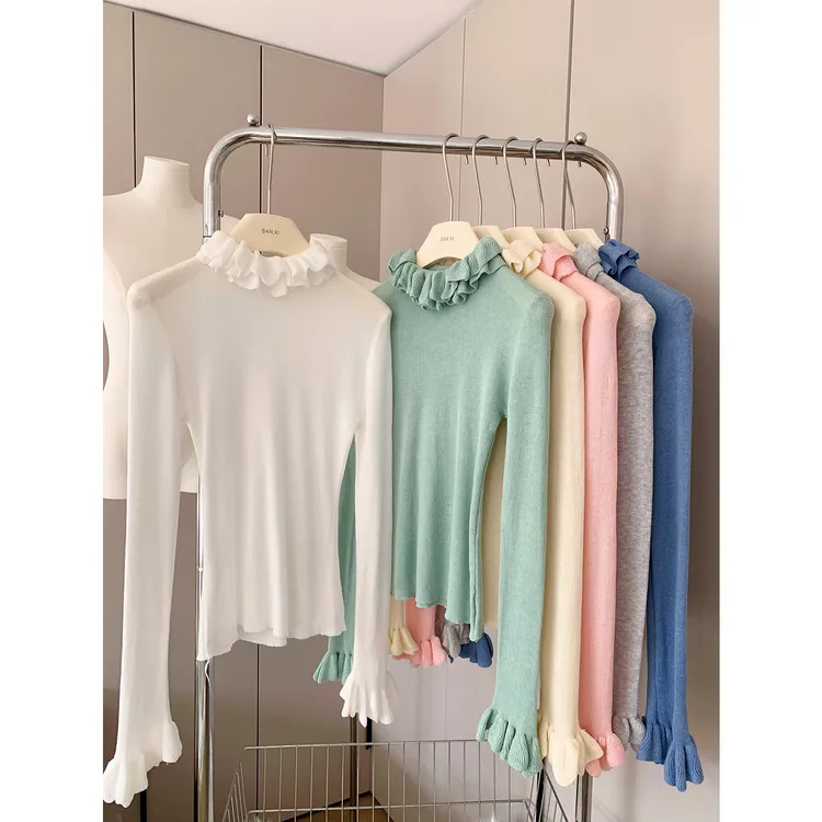 花边领针织衫女荷叶花边打底衫2025秋冬新款设计感小众显瘦高级感