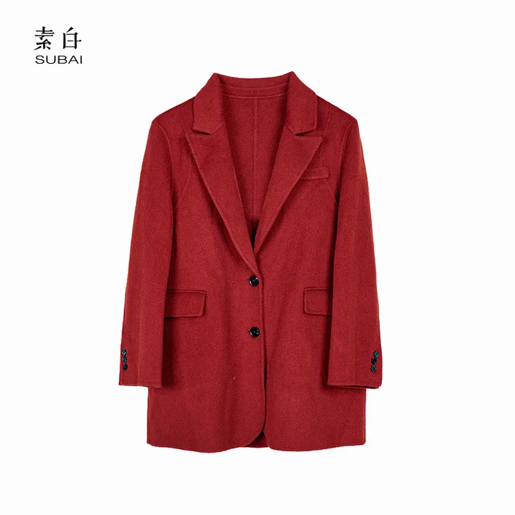 素白秋冬羊毛双面呢红色西装时尚外套802595