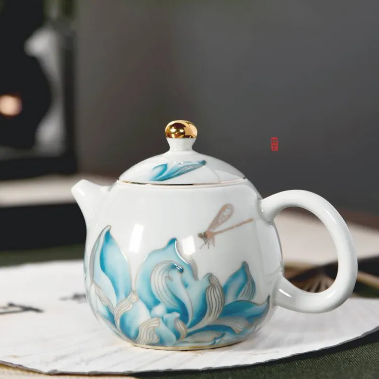 【成艺】情投意荷龙胆壶描金家用中式功夫茶具泡茶壶陶瓷单壶礼盒装
