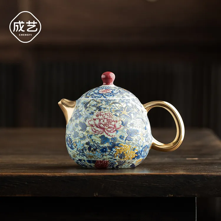 万花银锦家用复古泡茶壶陶瓷高档茶具大容量茶壶伴手礼轻奢泡壶