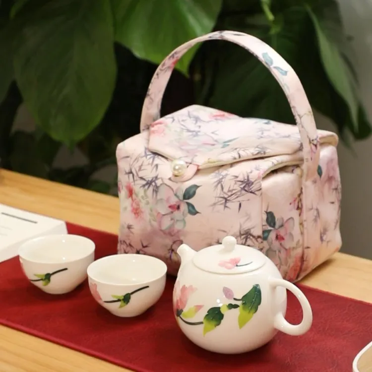成艺满堂春手绘西施车载旅行功夫主人一壶两杯泡茶器具网红款收纳
