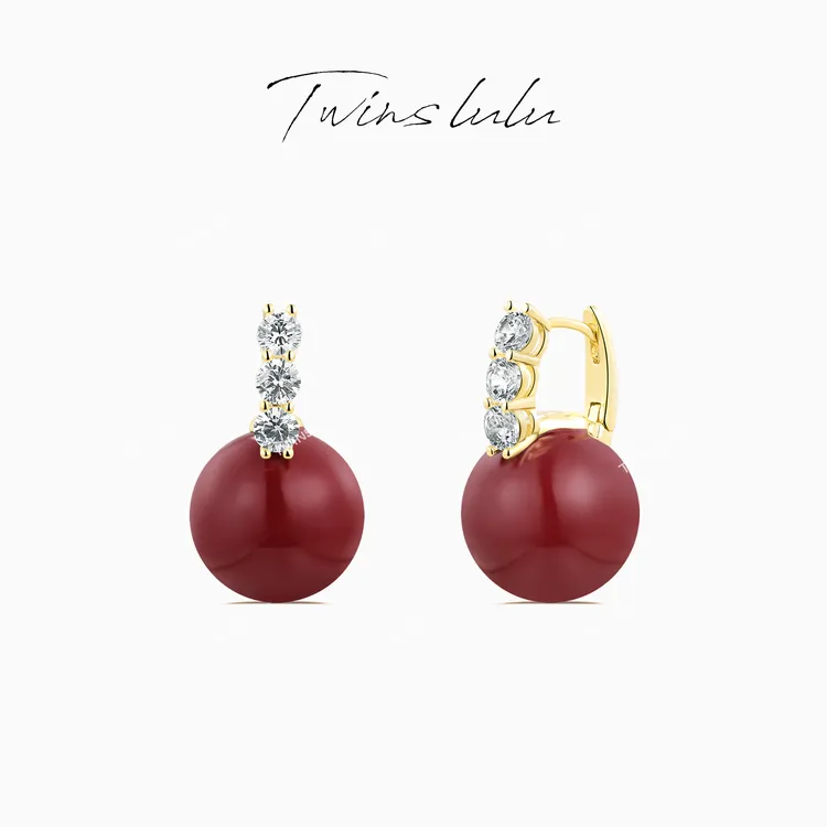 TWINS LULU 镀k金 【樱桃赋】新年珠珠复古蛇年红色耳环TSL1403