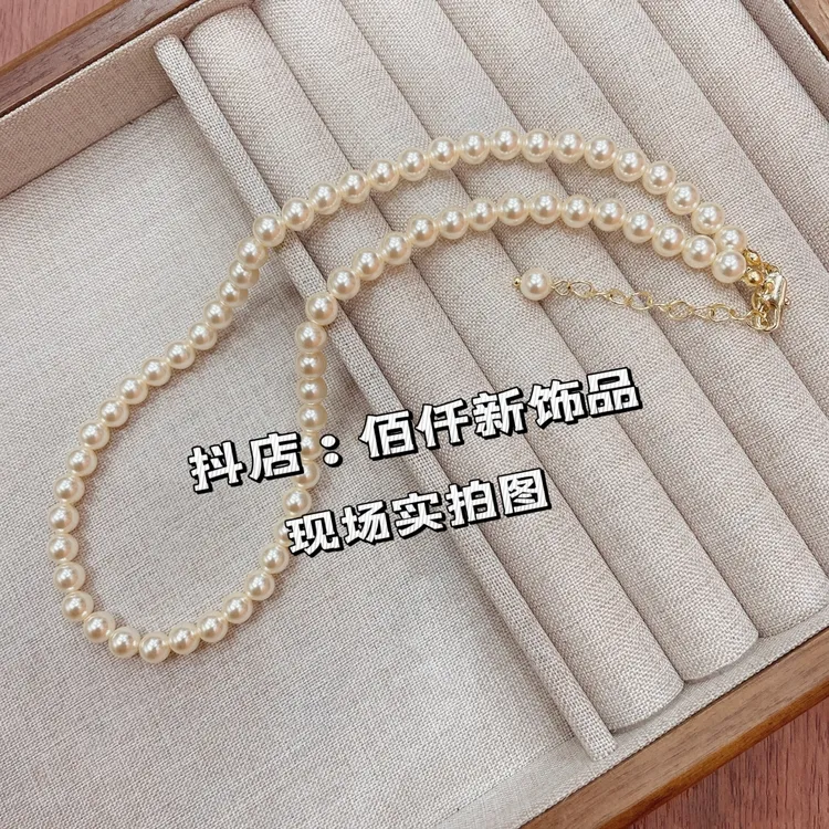 铜合金仿珍珠项链 女高级感时尚百搭简约优雅气质6mm珠珠项链爆款
