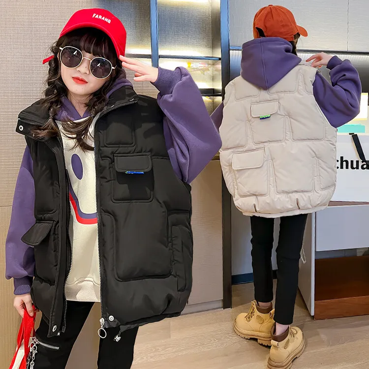 男女同款儿童洋气时尚外穿加厚中大童宽松韩版秋冬保暖棉马甲