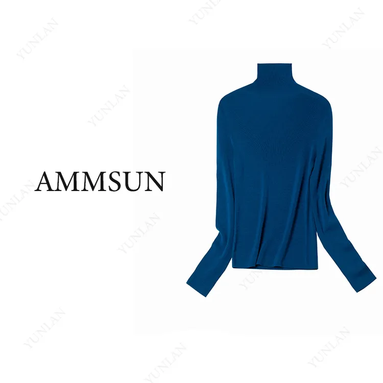 AMMSUN高领-可机洗纱线【100%精纺羊毛衫】无缝羊毛衫秋季冬季