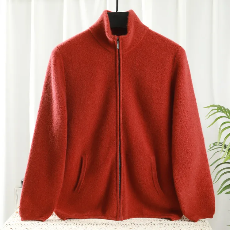 山羊绒立领夹克秋冬季男纯色休闲针织衫时尚加厚立领宽松长袖开衫