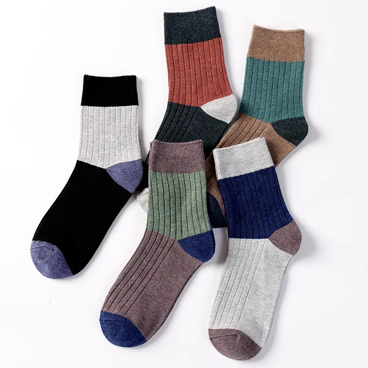 星动男加大码中筒袜5双（43到47鞋码） 秋冬男士拼色棉线大脚码男袜
