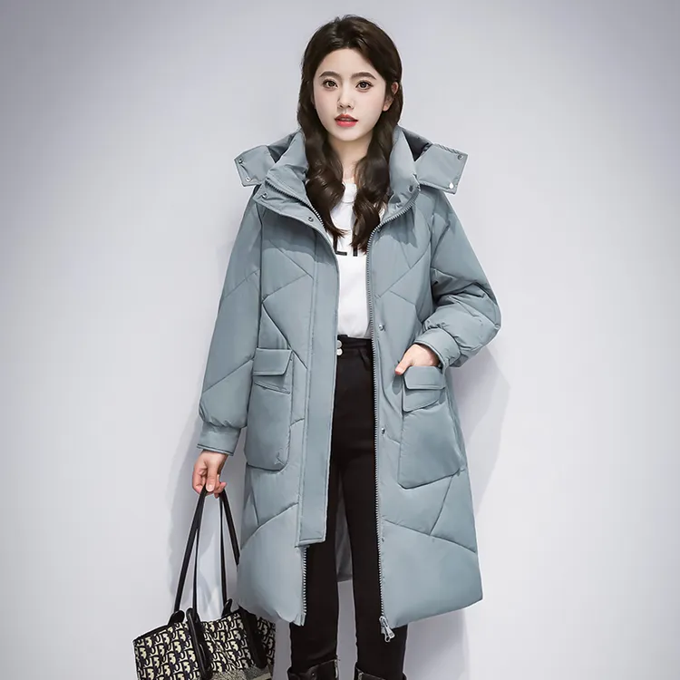 2023年新款韩版宽松大码中长款加厚显瘦连帽棉服外套时尚棉衣女