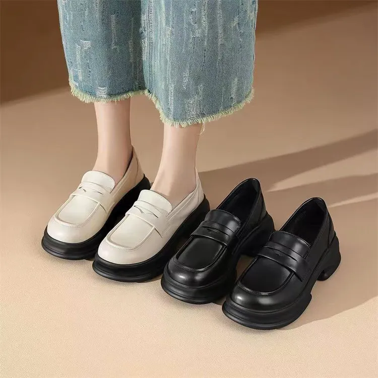 春天乐福鞋女厚底乐福鞋女2025新款学院风小单鞋粗跟英伦风小皮鞋