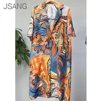 21088#牛仔撞色 JSANG大码裙式开衫外套上衣