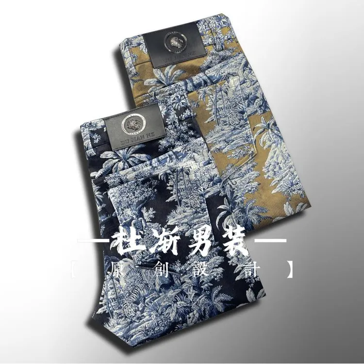 秋冬厚款条绒欧货时尚高端男裤植物花小直筒男裤 有加绒加厚长裤
