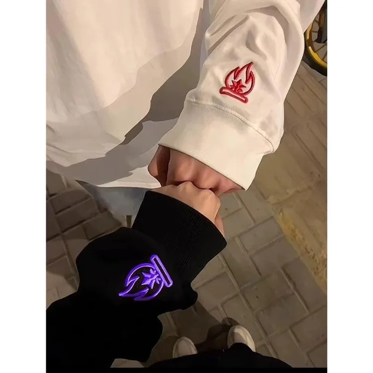 小火苗卫衣男秋季cleanfit火焰刺绣长袖t恤重磅情侣装内搭打底衫