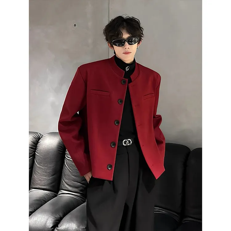 美式高街黑色正肩短款西装外套潮牌高级感穿搭cleanfit西服男生款