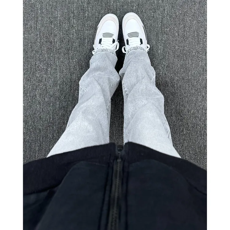 美式cleanfit牛仔裤男秋日穿搭vibe风弯刀黑色裤子显瘦直筒微喇裤