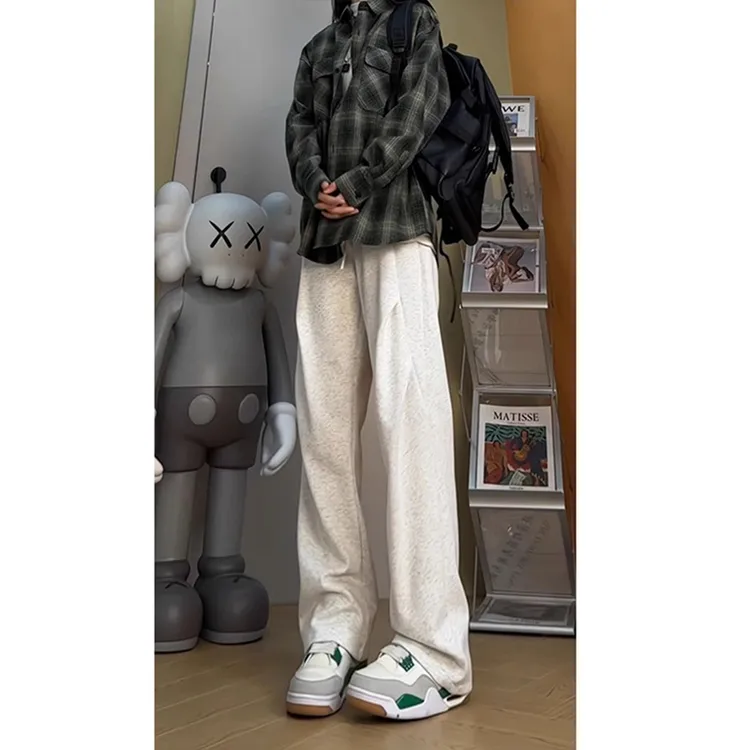 花灰色褶皱弯刀卫裤男款春秋季美式伞兵裤子cleanfit垂感休闲长裤