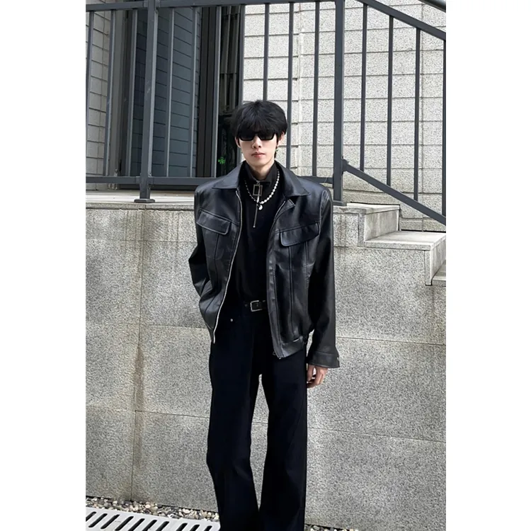美拉德正肩皮衣外套男美式痞帅炸街高级感骑行机车服cleanfit夹克