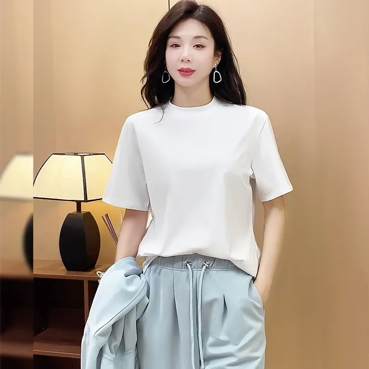 高级感遮肚显瘦短袖T恤女夏季大码上衣洋气时尚设计感体恤纯色