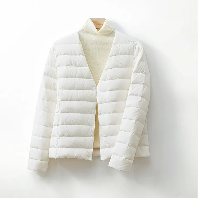 新国标90绒2025冬轻薄内胆羽绒服内搭短款V领内穿无领泡芙云朵感
