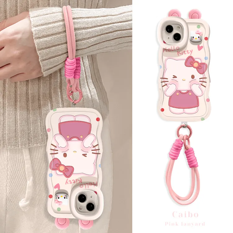 粉色KT猫适用苹果14iPhone15华为Mate双支架新款少女手机壳卡通