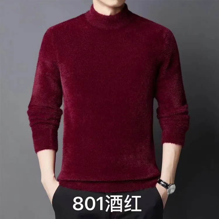 (1001)男士高档半高领加厚保暖冬季时尚男士加绒针织衫