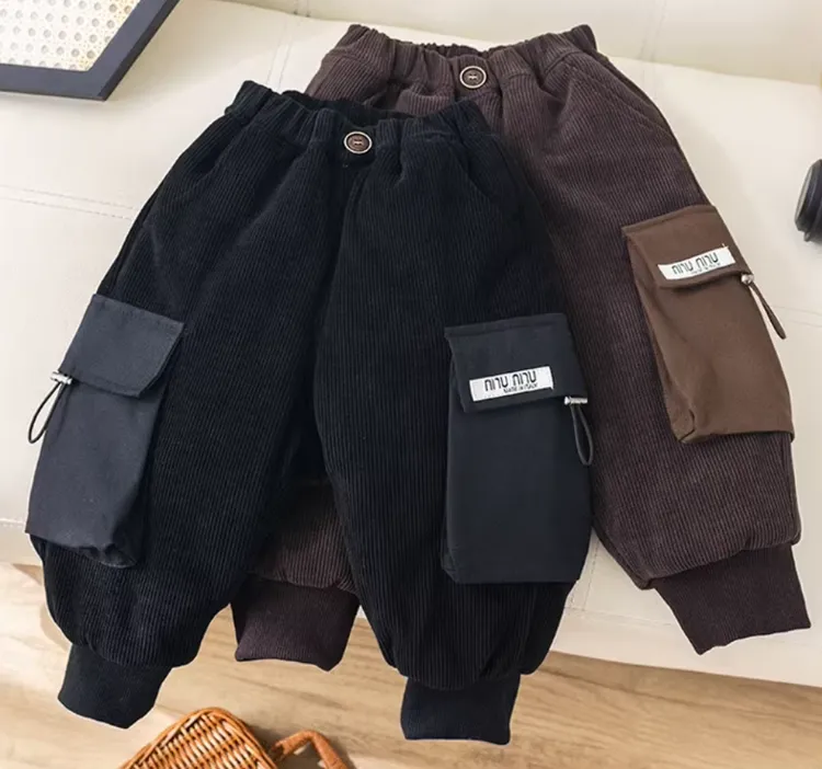男童冬款灯芯绒裤2024新款宝宝加厚一条过冬棉裤儿童保暖冬装